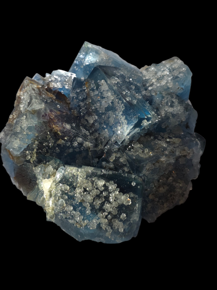BLUE FLUORITE WITH QUARTZ LE BURG MINE TARN FRANCE